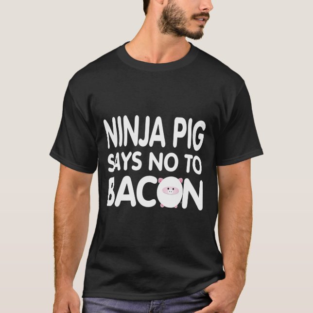 Funny Ninja Pig sagt Nein zu Bacon T-Shirt (Vorderseite)