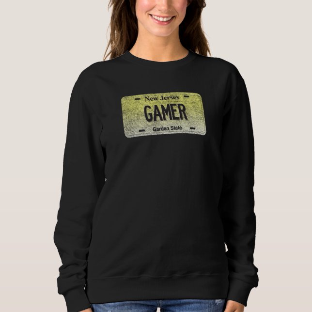 Funny Nj Staat Vanity License Plate Gamer Sweatshirt (Vorderseite)