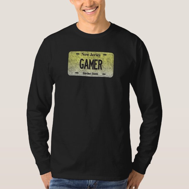 Funny Nj Staat Vanity License Plate Gamer T-Shirt (Vorderseite)