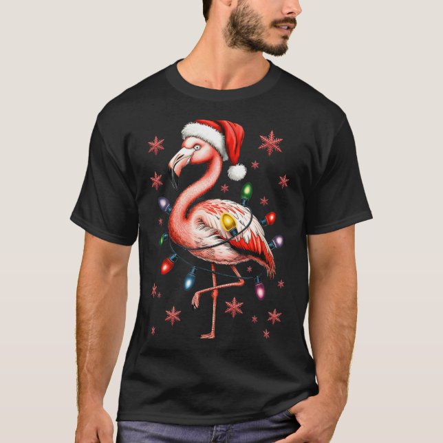 Funny Nk Flamingo Christmas Tree Lights Xmas Snowf T-Shirt (Vorderseite)