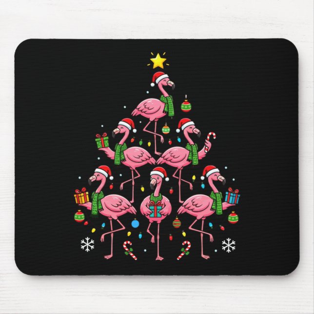 Funny Nk Flamingo Christmas Tree Santa Hats Holida Mousepad (Vorne)