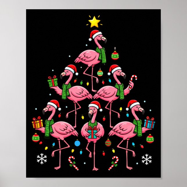 Funny Nk Flamingo Christmas Tree Santa Hats Holida Poster (Vorne)