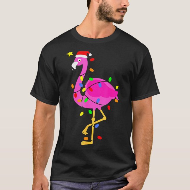 Funny Nk Flamingo In Santa Hat Christmas In July M T-Shirt (Vorderseite)