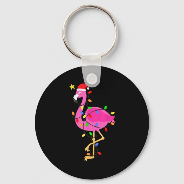 Funny Nk Flamingo In Weihnachtsmannmütze Weihnacht Schlüsselanhänger (Vorderseite)