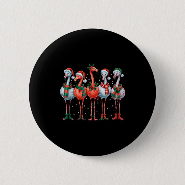 Funny Nk Flamingos Merry Christmas Tree Xmas Snowf Button (Vorderseite)