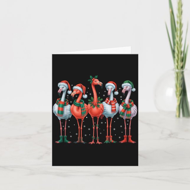 Funny Nk Flamingos Merry Christmas Tree Xmas Snowf Karte (Vorderseite)