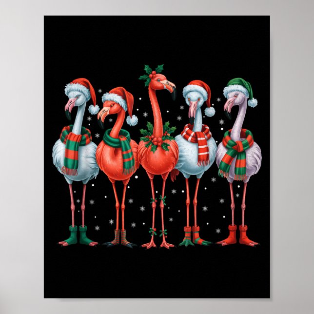 Funny Nk Flamingos Merry Christmas Tree Xmas Snowf Poster (Vorne)