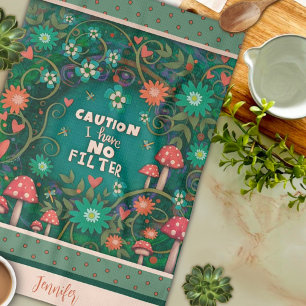 Funny No Filter Zitat Blumenmuskel grüner Name Geschirrtuch