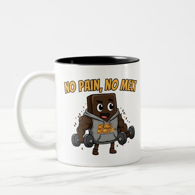 Funny "No Pain, No Melt" Chocolate Gym Mug Zweifarbige Tasse (Links)