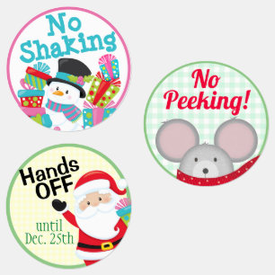 Funny "No Peeking, No Shaking, Hände Off" Santa Etiketten