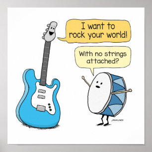 Funny No Strings Angehängte Gitarre mit Trommelfel Poster