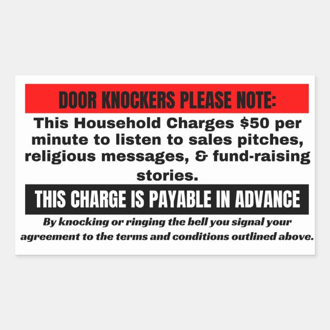 Funny No verlangt Sign. Türknaller bitte Rechteckiger Aufkleber (Vorderseite)