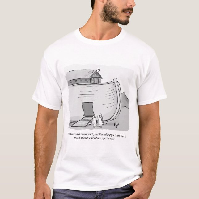 Funny Noahs Ark Grill Cartoon Spaß T-Shirt (Vorderseite)