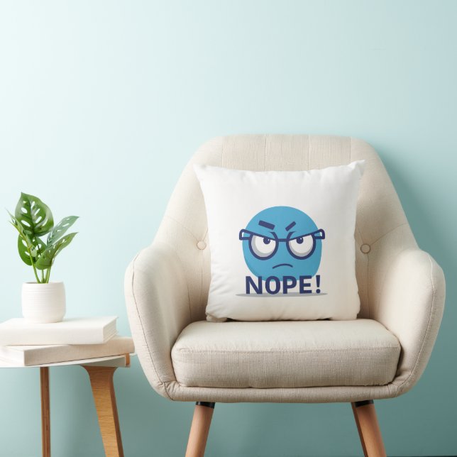 Funny Nope Emoji Pillow – Blue Angry Face with Gla Kissen (Stuhl )