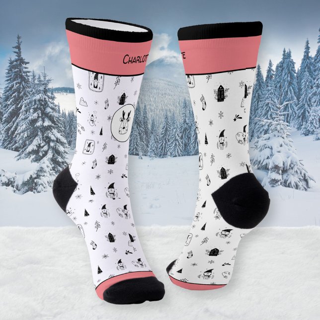 Funny Nordic Gnomes Reindeer Winterbaume Socken (Funny Nordic Gnomes Reindeer Winter Trees Socks ©Susanne Sachers - Sunny Mind 🌞)