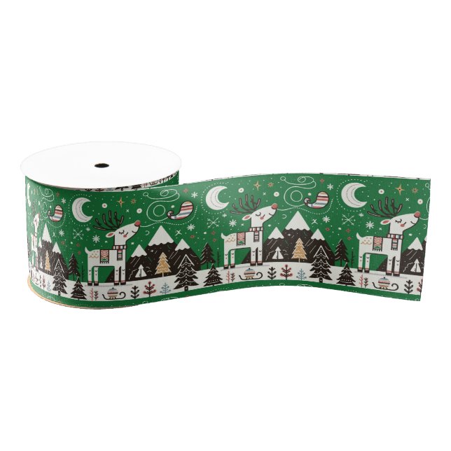 Funny Nordic Reindeer Pattern Ripsband (Spule)