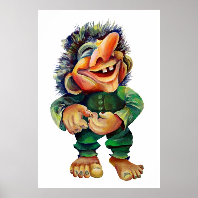 Funny Norse Troll Wasserfarben Illustration Poster (Vorne)