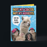 Funny Not my Circus, nicht meine Affen Geburtslama Karte<br><div class="desc">Dieses Lamm ist von Affen umgeben! Die Karte sagt: "Nicht mein Zirkus. Nicht meine Affen." Das Lama ist Sprichwort: "Nicht mein Probllama!" Ein kleines Wortspiel. In der Karte steht: "Es ist dein Zirkus und deine Affen!Herzlichen Glückwunsch zum Geburtstag!</div>