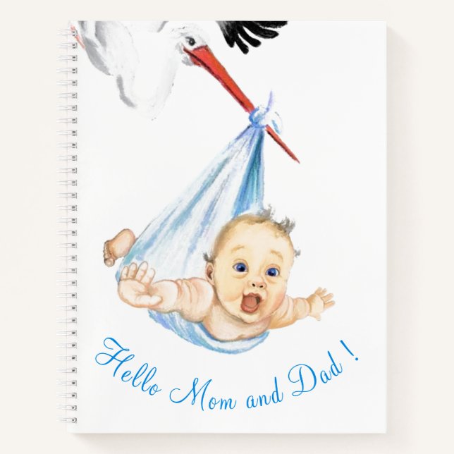 Funny Notebook Storch Carried Baby - Custom Text Notizbuch (Vorderseite)