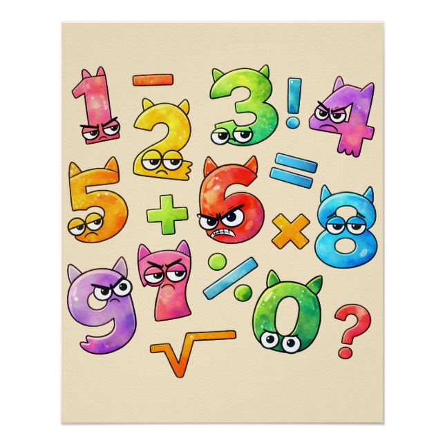 Funny Numbers Maths Poster for Kids UK Classroom (Vorderseite)