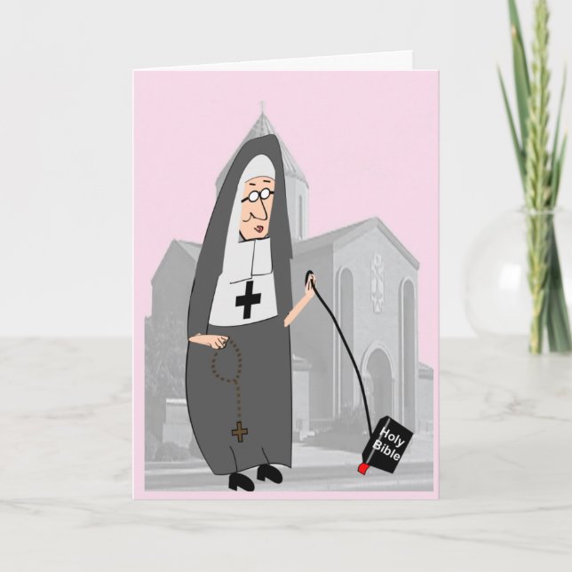 Funny Nun Gruß Pink Karte (Vorderseite)