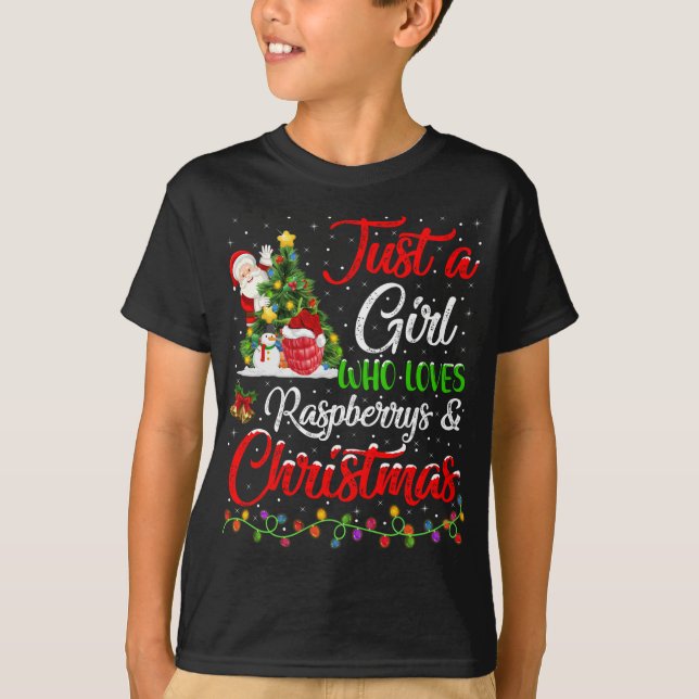 Funny nur ein Mädchen, das Raspberrys und Christm  T-Shirt (Vorderseite)