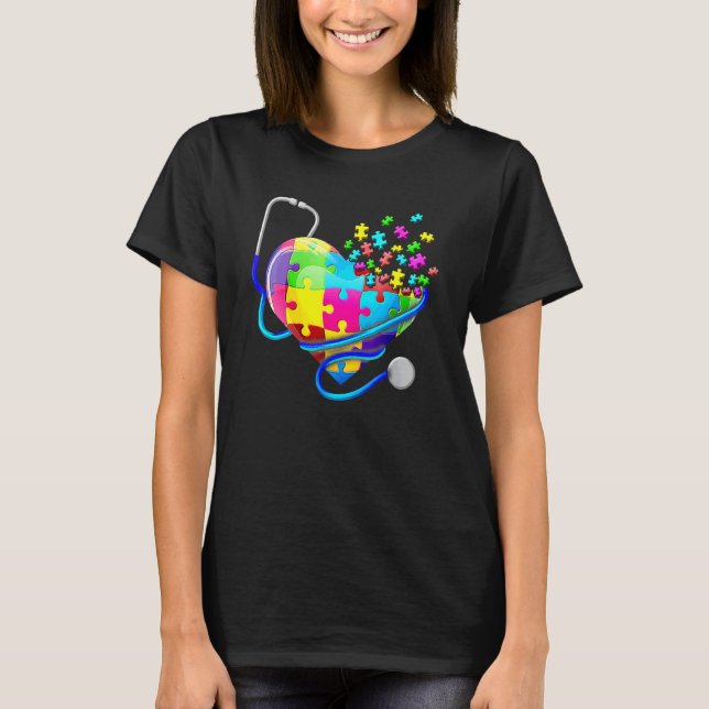 Funny Nurse Autism Puzzle Stethoscope - Herz 2 T-Shirt (Vorderseite)