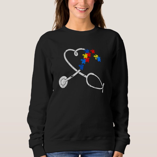 Funny Nurse Autism Puzzle Stethoscope Herz Sweatshirt (Vorderseite)