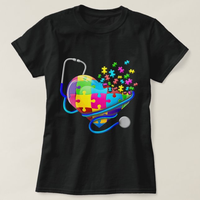 Funny Nurse Autism Puzzle Stethoscope Herz T-Shir T-Shirt (Design vorne)