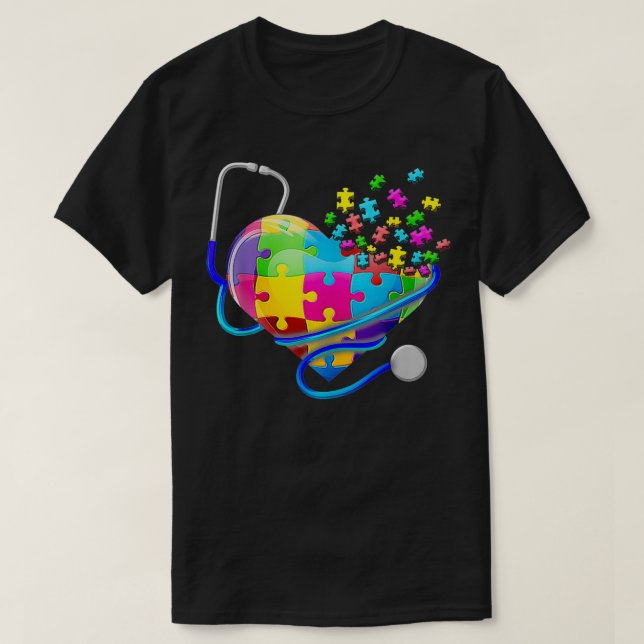Funny Nurse Autism Puzzle Stethoscope Herz T-Shirt (Design vorne)