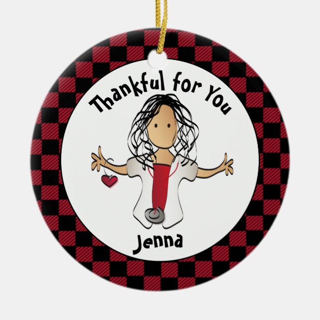 Funny Nurse Cartoon Ethnic Holiday Budget Geschenk Keramik Ornament (Vorne)