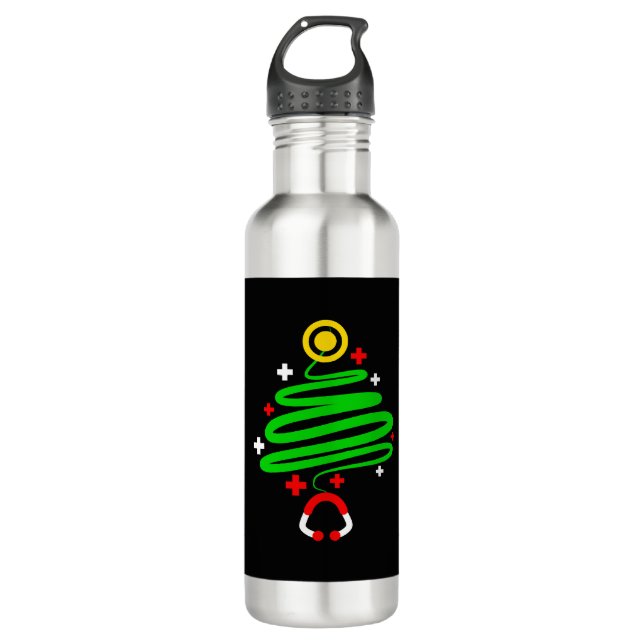 Funny Nurse Christmas Tree Stethoscope Gif Edelstahlflasche (Vorderseite)