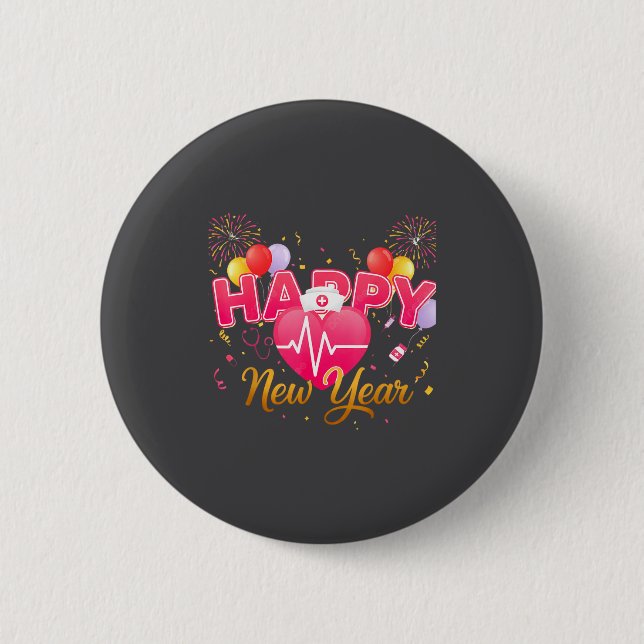 Funny Nurse Crew Heartbeat New Years Eve Party 202 Button (Vorderseite)