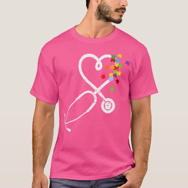 Funny Nurse Doctor Autism Awareness Puzzle Stethos T-Shirt (Vorderseite)