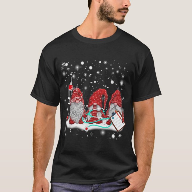 Funny Nurse Gnomes Weihnachtslicht Krankenpflege L T-Shirt (Vorderseite)