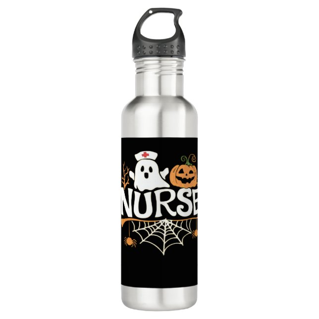 Funny Nurse Halloween Ghost Design Essential T-Shi Edelstahlflasche (Vorderseite)