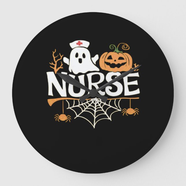 Funny Nurse Halloween Ghost Design Essential T-Shi Große Wanduhr (Vorderseite)