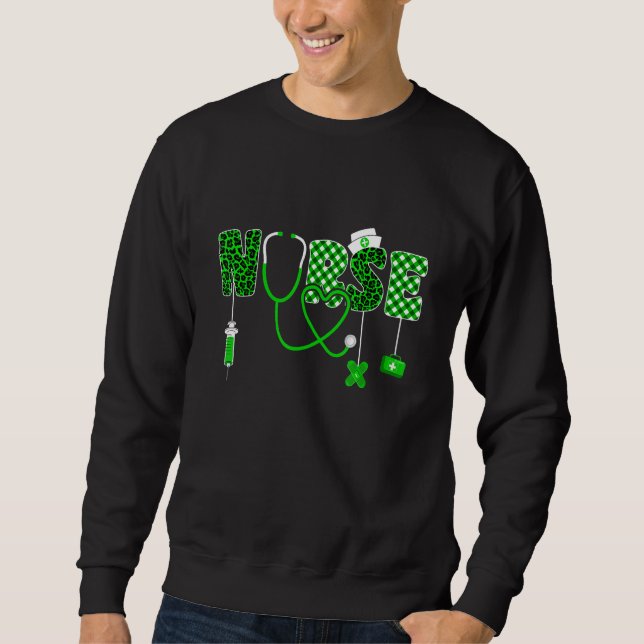 Funny Nurse Kleeblatt St Patrick S Day Irish Leopa Sweatshirt (Vorderseite)
