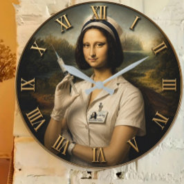 Funny Nurse Mona Lisa Große Wanduhr