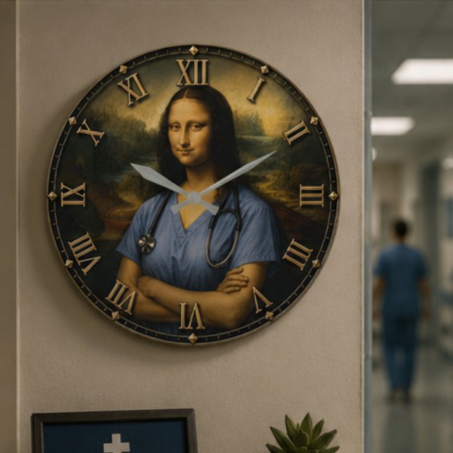 Funny Nurse Mona Lisa Große Wanduhr (Von Creator hochgeladen)