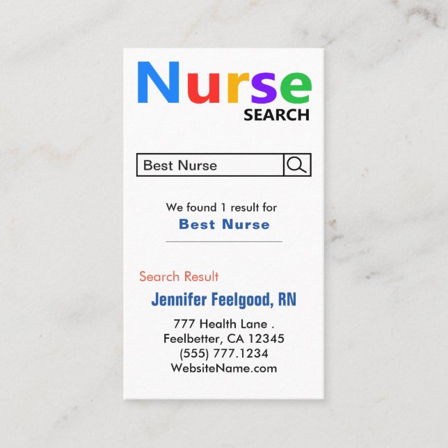 Funny Nurse Search Advertising Business Card Visitenkarte (Vorderseite)