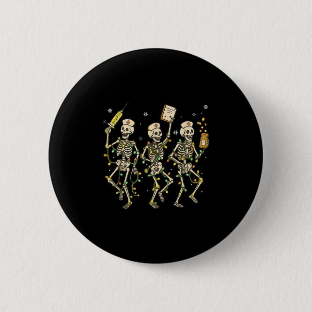Funny Nurse Skeleton Christmas Light Dance Stethos Button (Vorderseite)