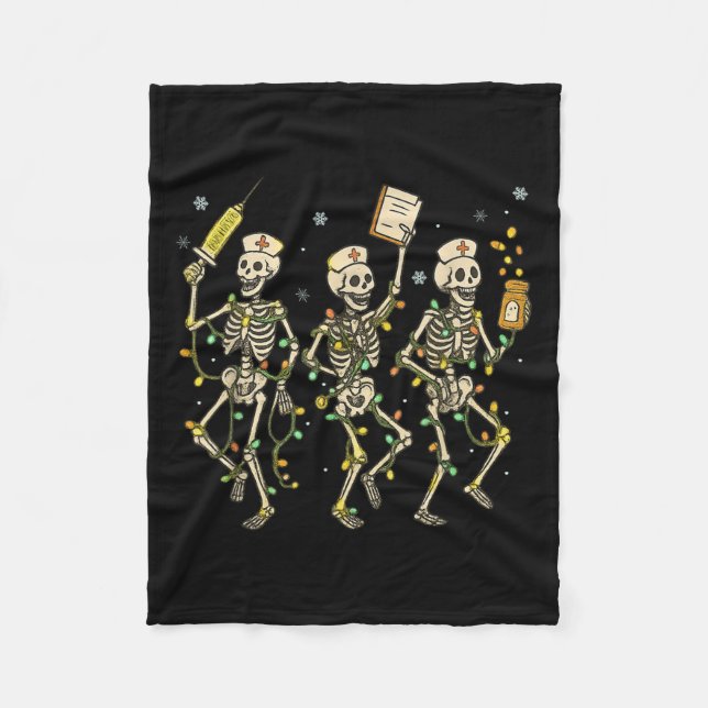 Funny Nurse Skeleton Christmas Light Dance Stethos Fleecedecke (Vorderseite)