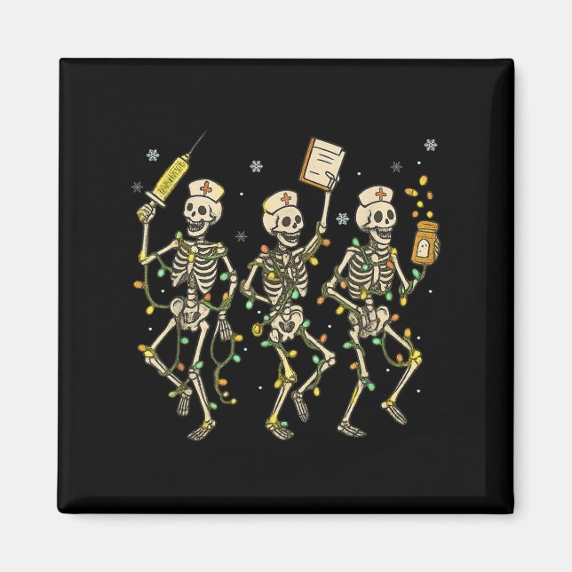 Funny Nurse Skeleton Christmas Light Dance Stethos Magnet (Vorne)