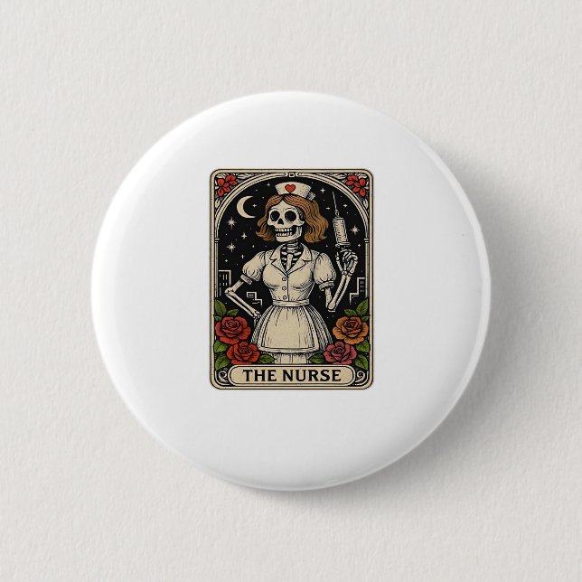 Funny Nurse Skeleton Tarot Card Halloween Nurse Button (Vorderseite)