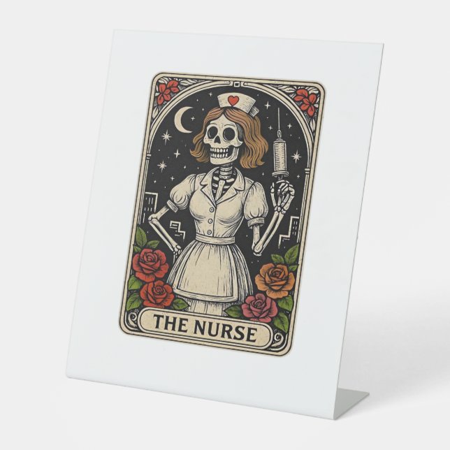 Funny Nurse Skeleton Tarot Card Halloween Nurse Sockelschild (Vorderseite)