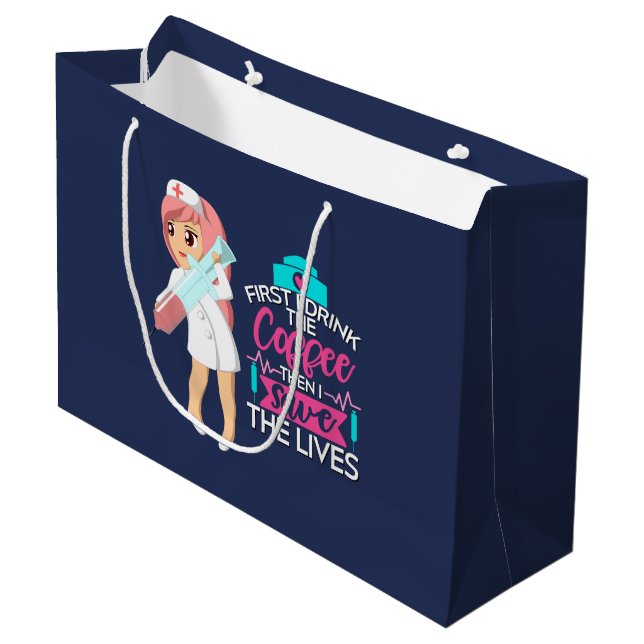 Funny Nurse Sprichwort mit Big Hypodermic Needle Große Geschenktüte (Vorderseite Schrägansicht)