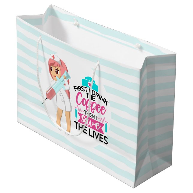 Funny Nurse Sprichwort mit Big Hypodermic Needle Große Geschenktüte (Vorderseite Schrägansicht)