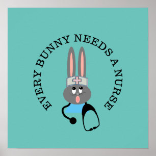 Funny Nurse Stethoscope Bunny Poster