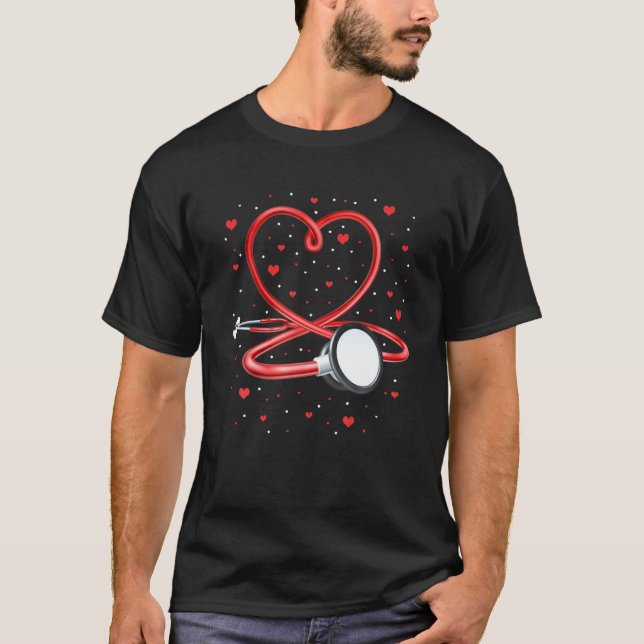 Funny Nurse Valentine's Day Heart Stethoscope T-Shirt (Vorderseite)